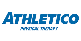 Athletico Physical Therapy logo with blue text on a black background
